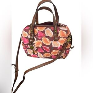 FOSSIL Rachel Satchel Pink Floral ZB7314664 Crossbody With Bag Charm